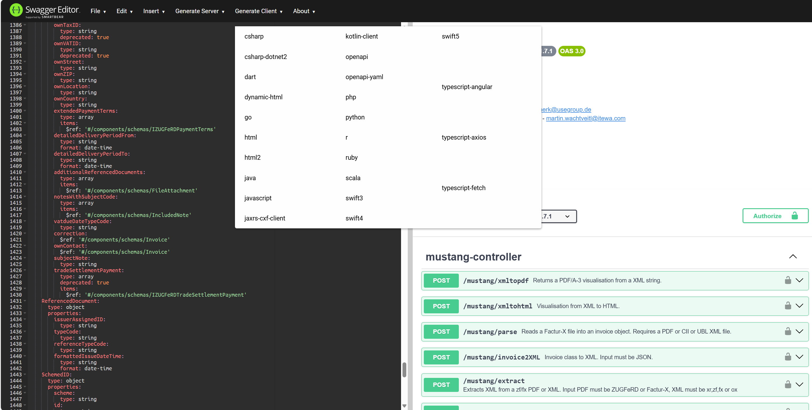 Screenshot of the docker version of editor.swagger.io
